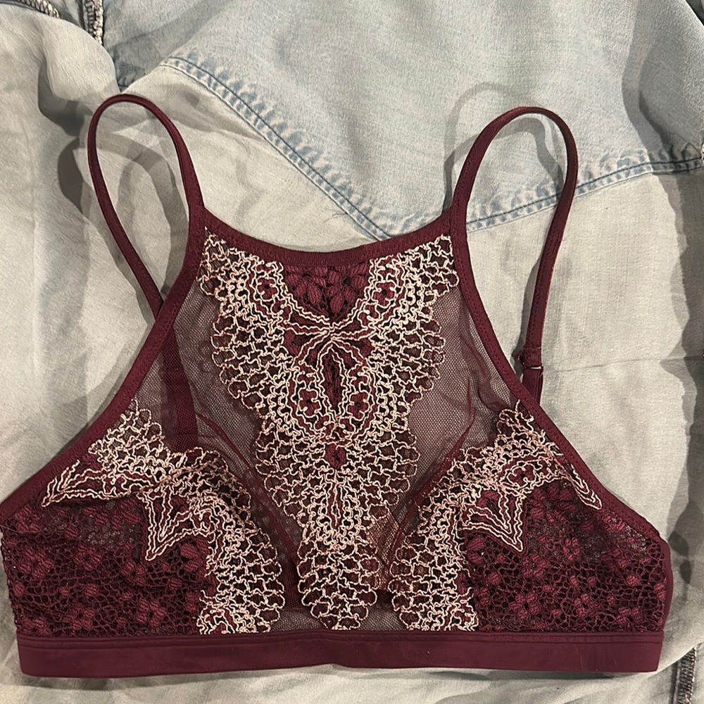 Victoria's Secret Burgundy Lace High-Neck Bralette